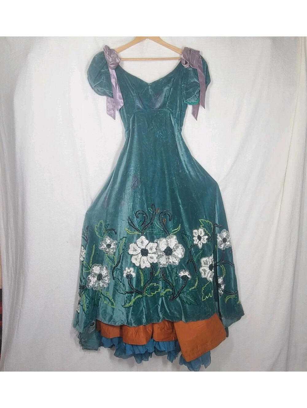 Ooak JULIO CHAVEZ Ball Gown 50s Green Velvet Sequin Mexico Rumbera Film Worn? - Picture 3 of 15